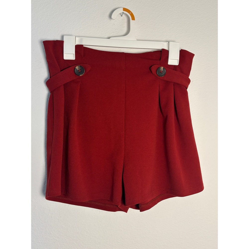 Iris Red High Waisted Paperbag Shorts with‎ Button Detail Size Large Pleated